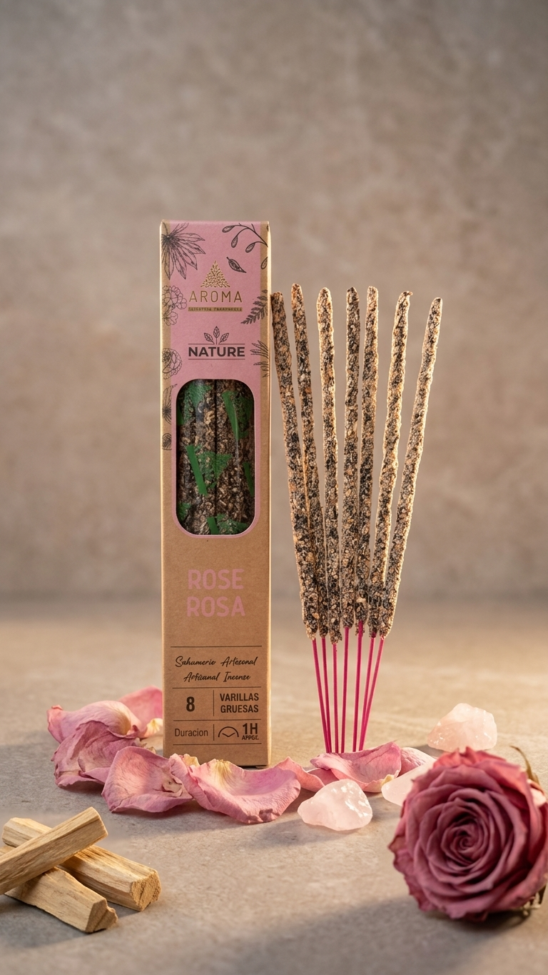 3 Cajetillas Incienso de Rosa – Amor Propio y Apertura del Corazón | 100% Natural, Sin Químicos, Calidad Premium 【20g · 8 Varillas aprox】