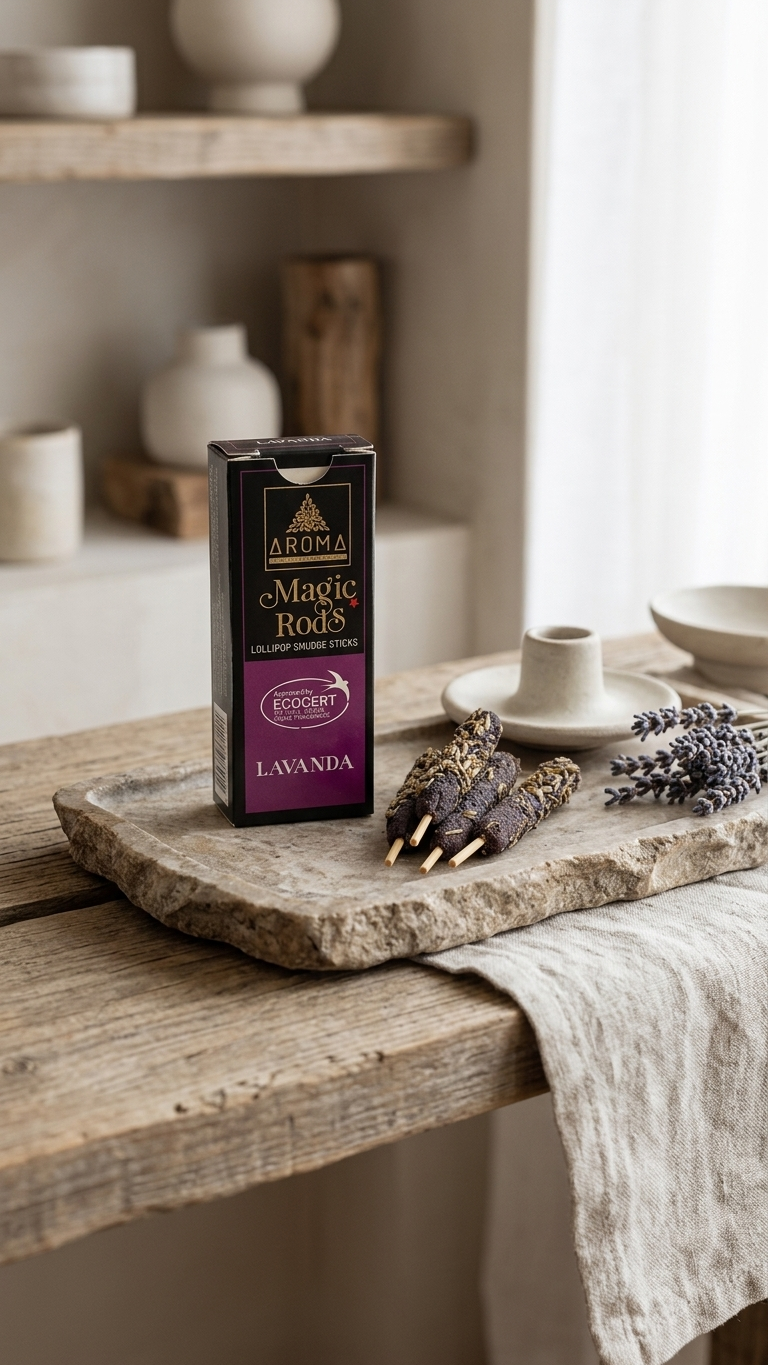 Incienso Lollipop Lavanda (Magic Rods) – Armonía del Hogar y Pacificación Interior | Sahumado Intenso | 4 Barritas Gruesas