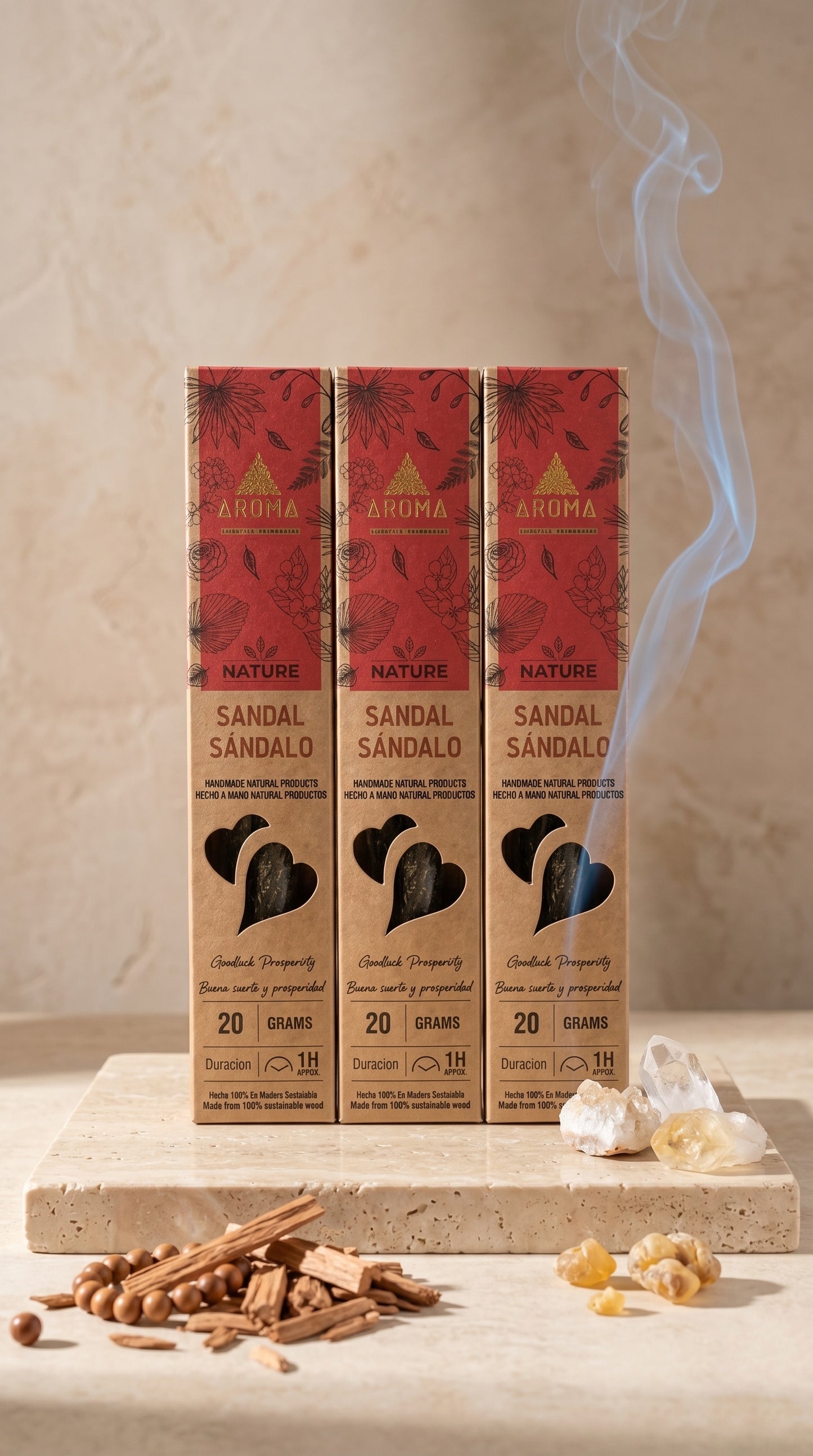 6 Cajetillas Incienso de Sándalo Sagrado – Crea un Ambiente de Paz y Meditación | 100% Natural, Sin Químicos, Calidad Premium 【20g · 8 Varillas aprox】