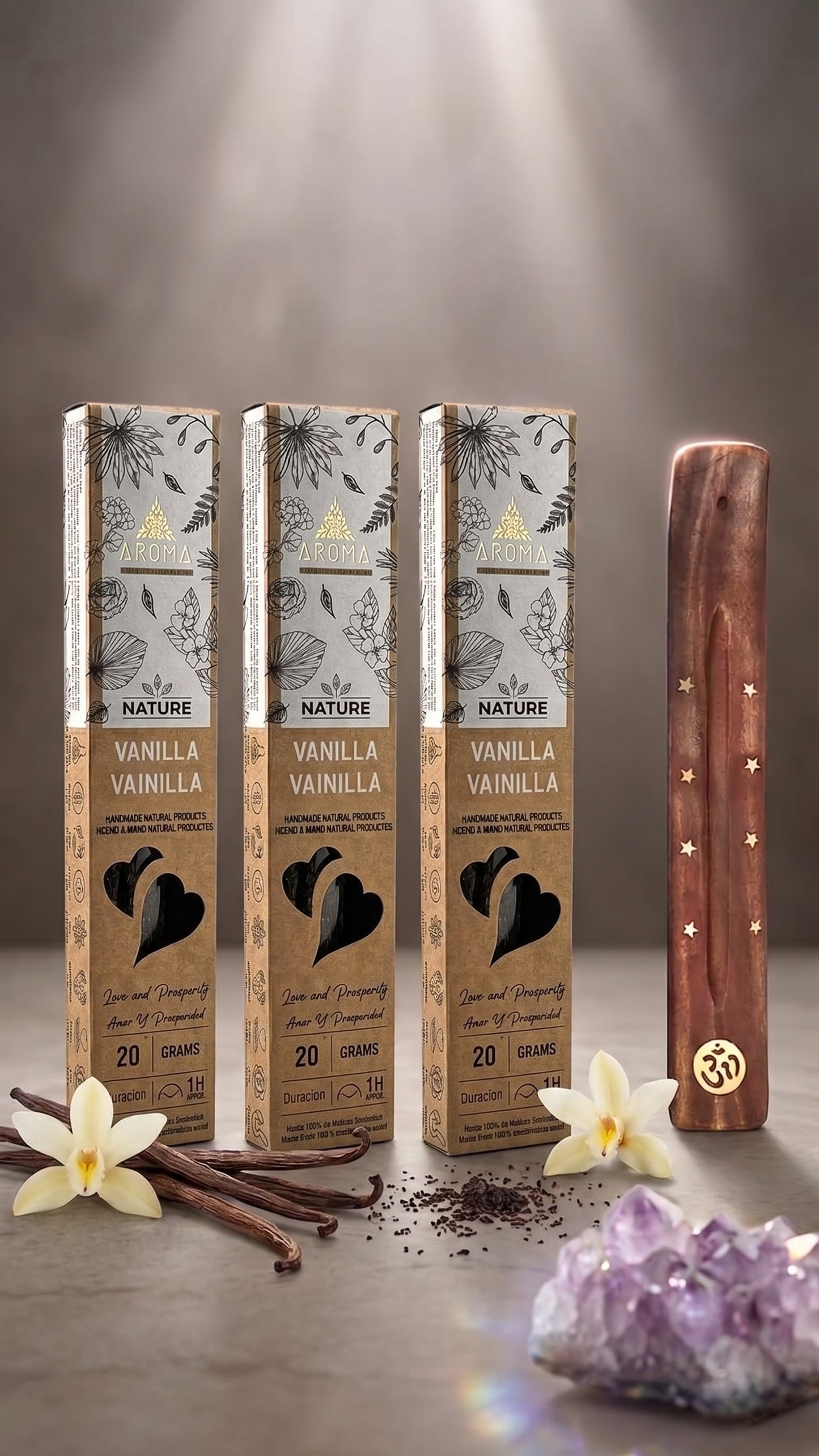 3 Cajetillas Incienso de Vainilla Dulce – Crea un Ambiente Cálido y Acogedor | 100% Natural, Sin Químicos, Calidad Premium 【20g · 8 Varillas aprox】