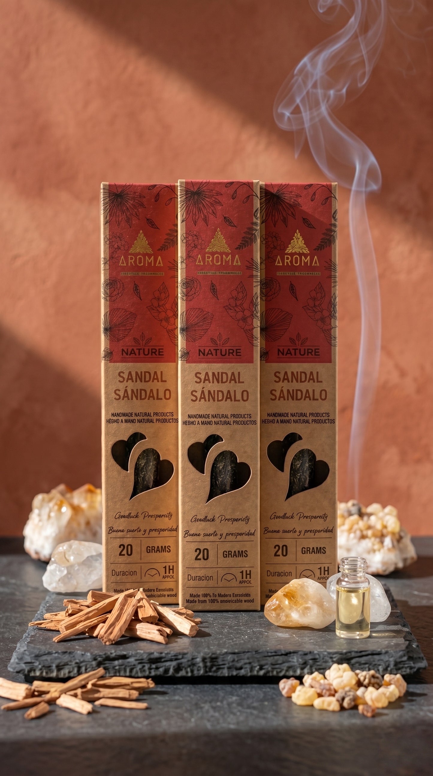 6 Cajetillas Incienso de Sándalo Sagrado – Crea un Ambiente de Paz y Meditación | 100% Natural, Sin Químicos, Calidad Premium 【20g · 8 Varillas aprox】