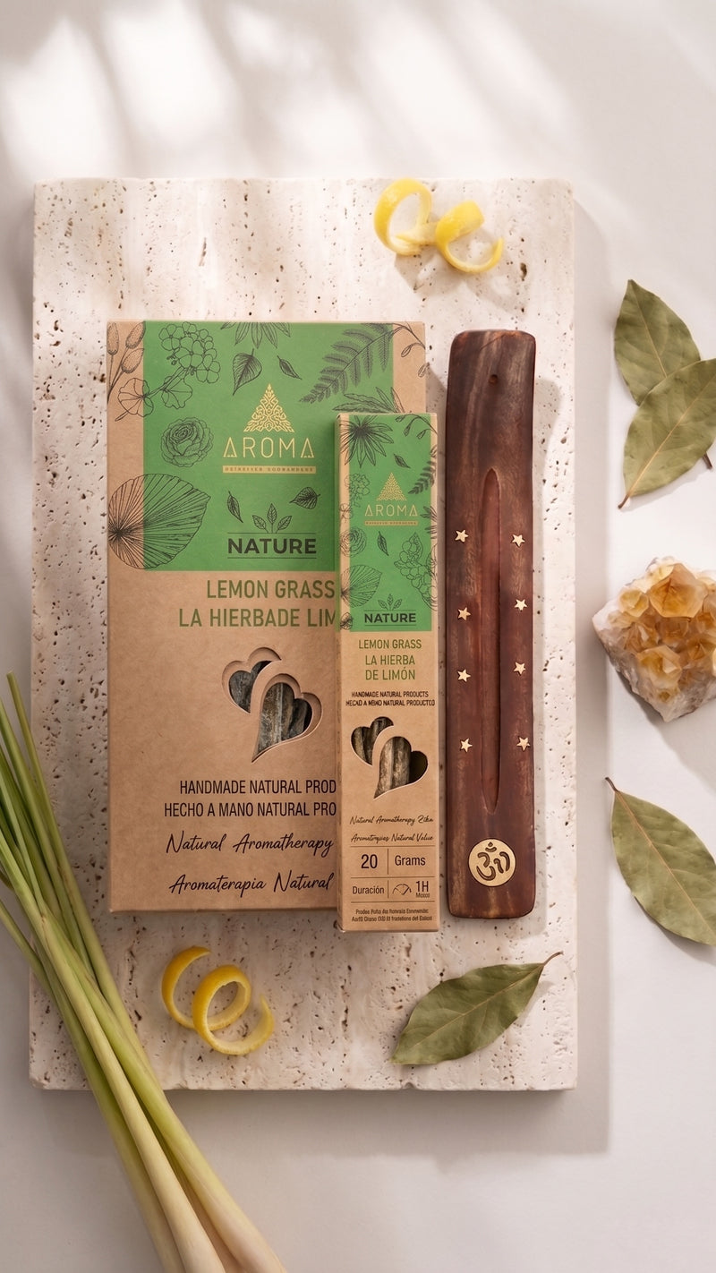 12 Cajetillas Incienso de Hierba de Limón Energizante – Activa tu Día con Aroma Fresco y Natural | 100% Natural, Sin Químicos, Calidad Premium【20g · 8 Varillas aprox】