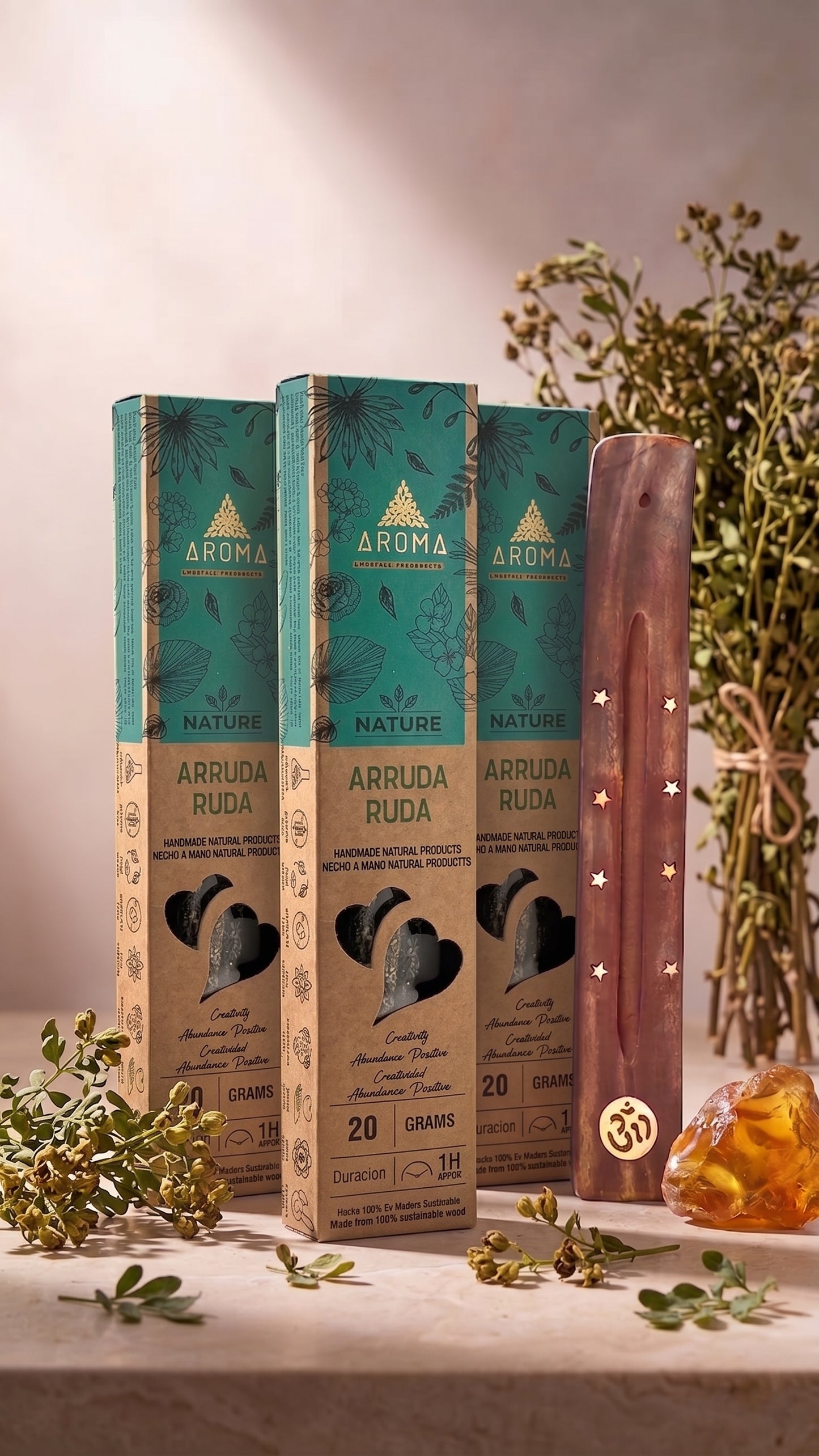 6 Cajetillas Incienso de Ruda Protectora – Aleja Energías Negativas y Purifica tu Espacio | 100% Natural, Sin Químicos, Calidad Premium【20g · 8 Varillas aprox】