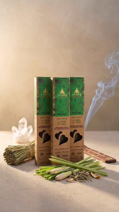 3 Cajetillas Incienso de Hierba de Limón Energizante – Activa tu Día con Aroma Fresco y Natural | 100% Natural, Sin Químicos, Calidad Premium【20g · 8 Varillas aprox】