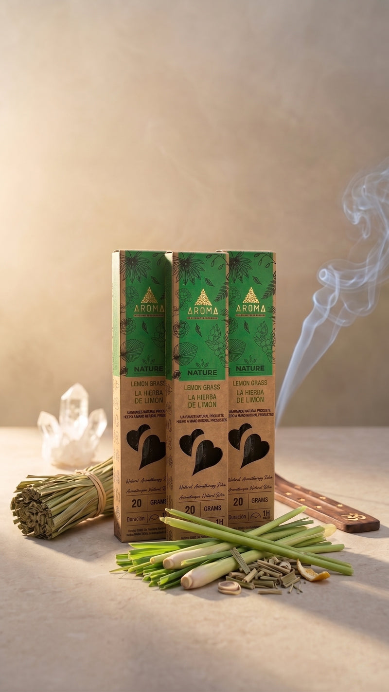 3 Cajetillas Incienso de Hierba de Limón Energizante – Activa tu Día con Aroma Fresco y Natural | 100% Natural, Sin Químicos, Calidad Premium【20g · 8 Varillas aprox】