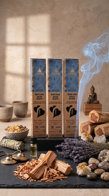 3 Cajetillas Incienso de Salvia Blanca – Limpieza Energética y Purificación Espiritual | 100% Natural, Sin Químicos, Calidad Premium 【20g · 8 Varillas aprox】