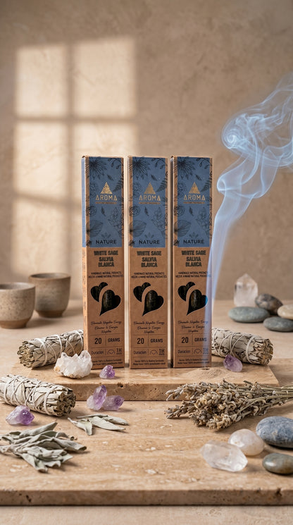 3 Cajetillas Incienso de Salvia Blanca – Limpieza Energética y Purificación Espiritual | 100% Natural, Sin Químicos, Calidad Premium 【20g · 8 Varillas aprox】