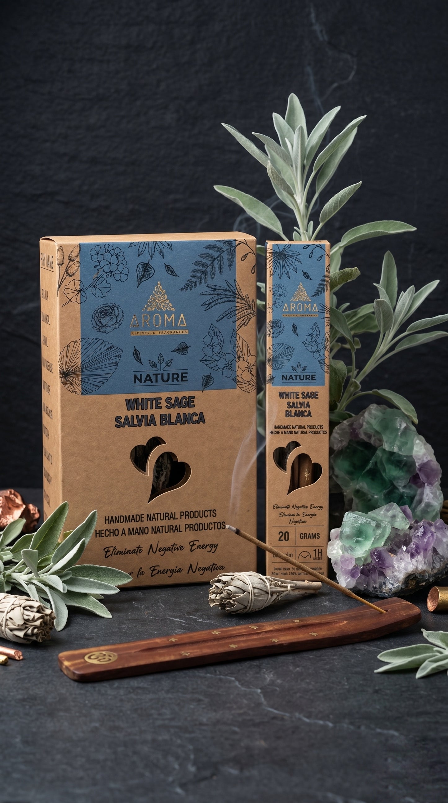 12 Cajetillas Incienso de Salvia Blanca – Limpieza Energética y Purificación Espiritual | 100% Natural, Sin Químicos, Calidad Premium 【20g · 8 Varillas aprox】