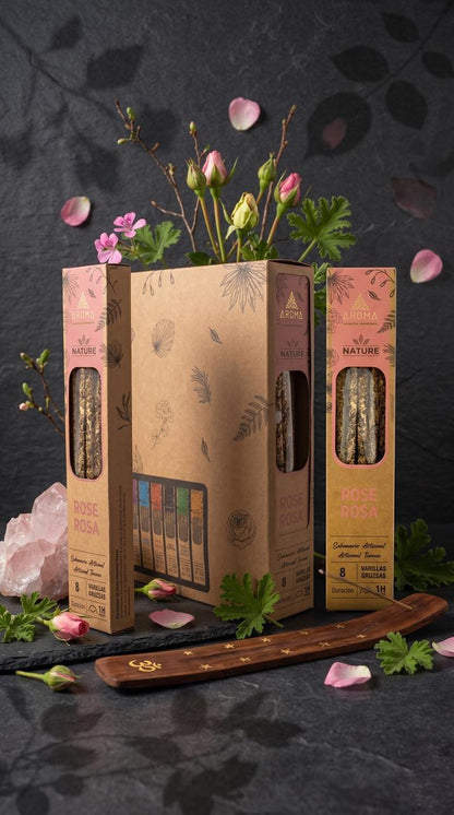12 Cajetillas Incienso de Rosa – Amor Propio y Apertura del Corazón | 100% Natural, Sin Químicos, Calidad Premium 【20g · 8 Varillas aprox】