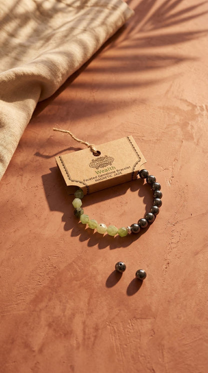 Pulsera de Piedra Preciosa (Jade Magnético): Prosperidad Activa, Salud Vital y Equilibrio Sagrado (Mineral Natural)