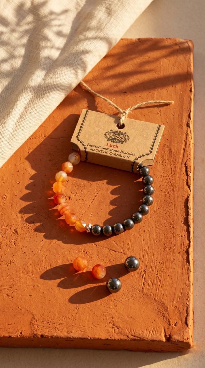 Pulsera de Piedra Preciosa (Cornalina Magnética): Vitalidad Creativa, Fuego Interior y Motivación Express (Mineral Natural)