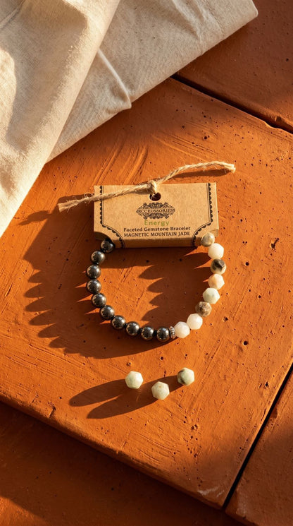 Pulsera de Piedra Preciosa (Jade de Montaña Magnético): Fuerza Ancestral, Superación de Miedos y Enraizamiento Seguro (Mineral Natural)