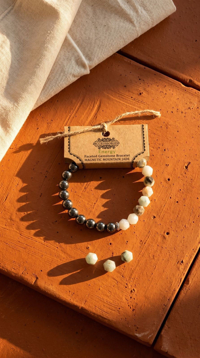 Pulsera de Piedra Preciosa (Jade de Montaña Magnético): Fuerza Ancestral, Superación de Miedos y Enraizamiento Seguro (Mineral Natural)