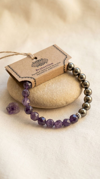 Pulsera de Piedra Preciosa (Amatista Magnética): Transmutación Activa, Paz Mental y Blindaje Áurico (Mineral Natural)