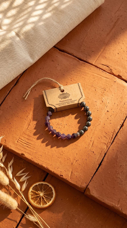 Pulsera de Piedra Preciosa (Amatista Magnética): Transmutación Activa, Paz Mental y Blindaje Áurico (Mineral Natural)