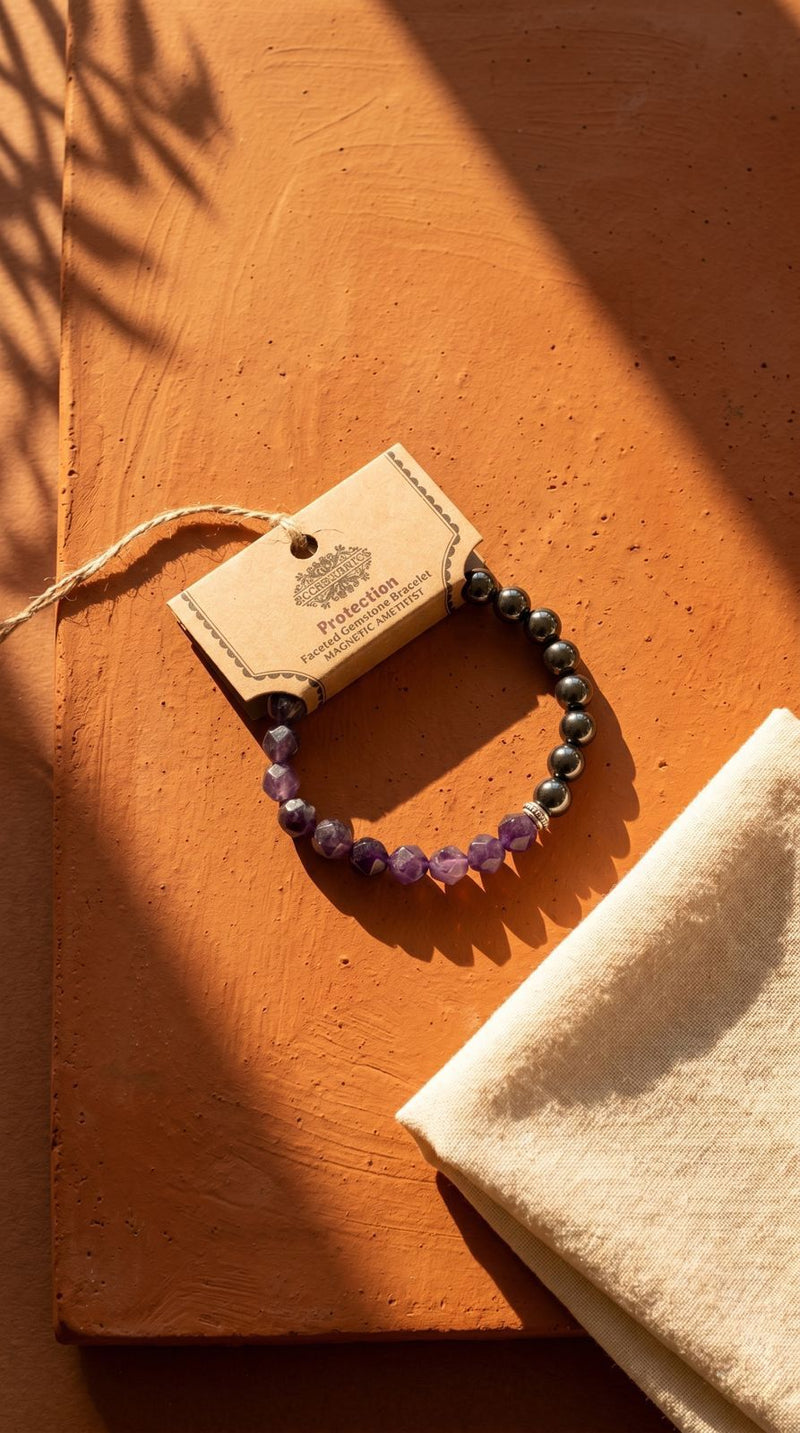 Pulsera de Piedra Preciosa (Amatista Magnética): Transmutación Activa, Paz Mental y Blindaje Áurico (Mineral Natural)