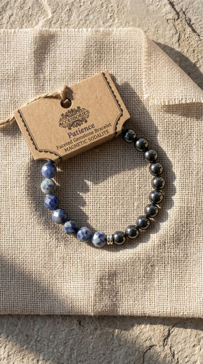 Pulsera de Piedra Preciosa (Sodalita Magnética): Paciencia Infinita, Claridad Mental y Sabiduría Interior (Mineral Natural)