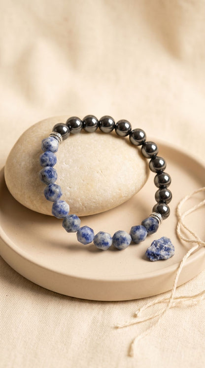 Pulsera de Piedra Preciosa (Sodalita Magnética): Paciencia Infinita, Claridad Mental y Sabiduría Interior (Mineral Natural)