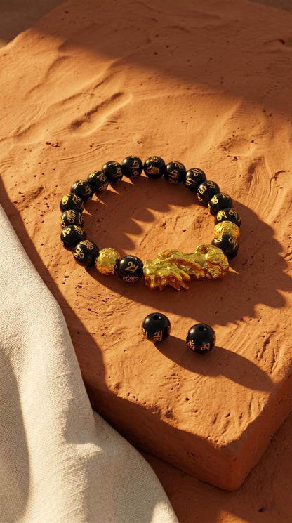 Pulsera de Piedra Preciosa (Obsidiana Negra Pixiu Feng Shui 10mm): Riqueza Absoluta, Protección Energética y Abundancia Ilimitada (Mineral Natural)