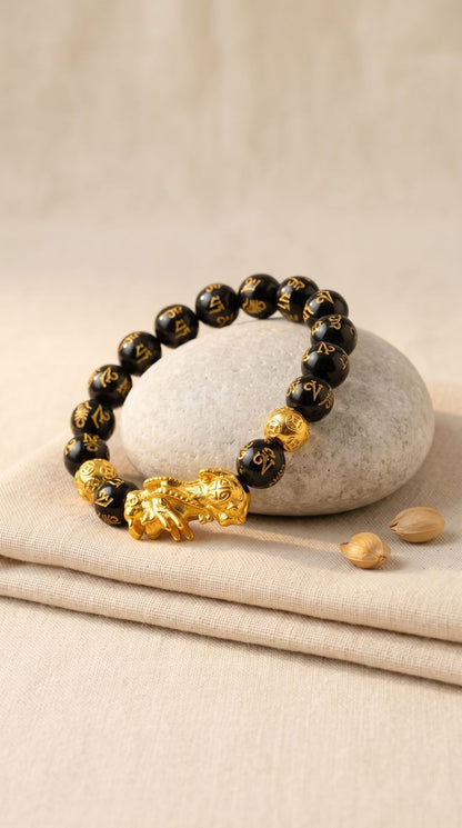 Pulsera de Piedra Preciosa (Obsidiana Negra Pixiu Feng Shui 10mm): Riqueza Absoluta, Protección Energética y Abundancia Ilimitada (Mineral Natural)