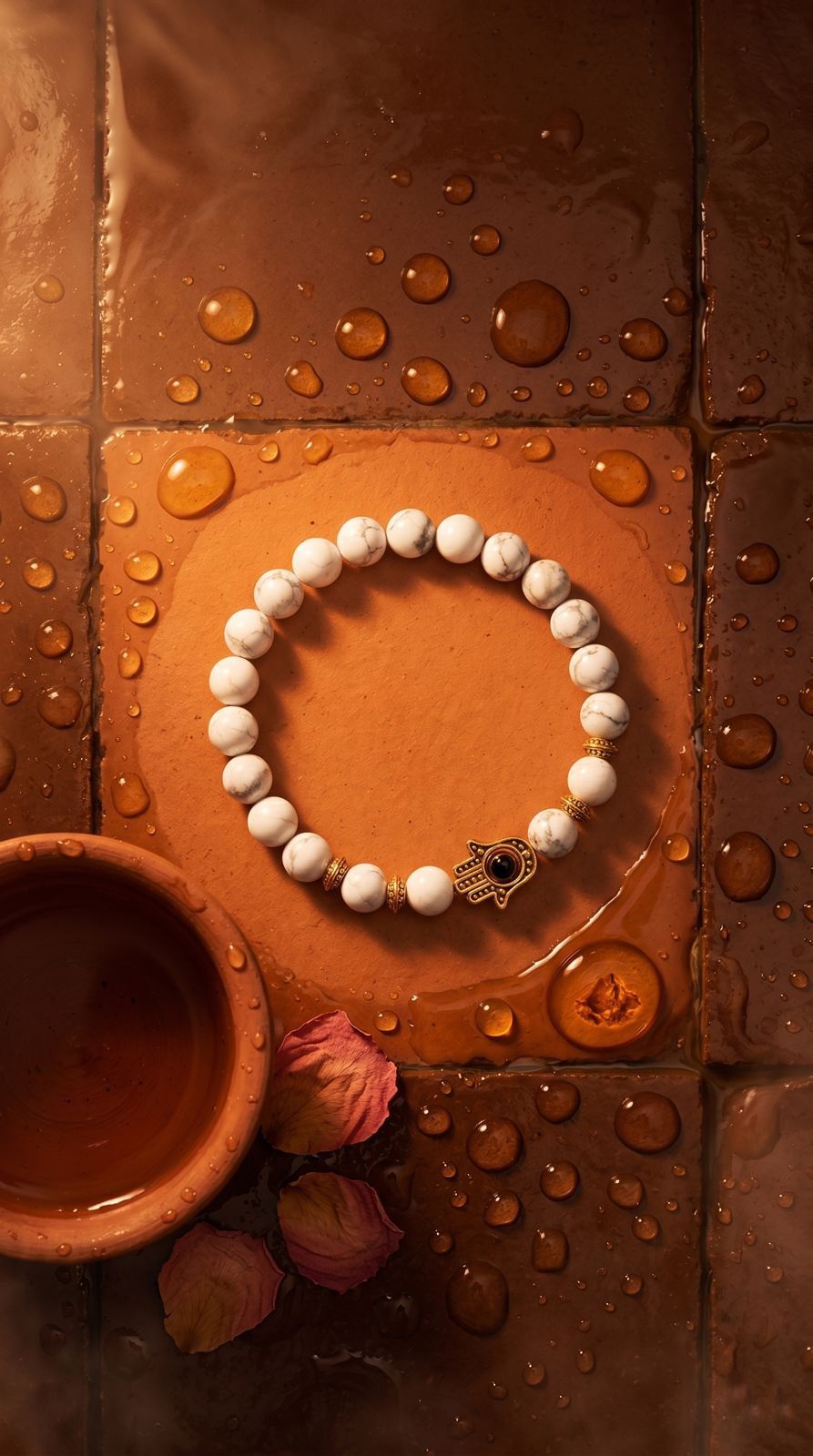 Pulsera de Piedra Preciosa (Hamsa de Oro / Piedra Blanca): Protección Divina, Claridad Espiritual y Elegancia Radiante (Mineral Natural)