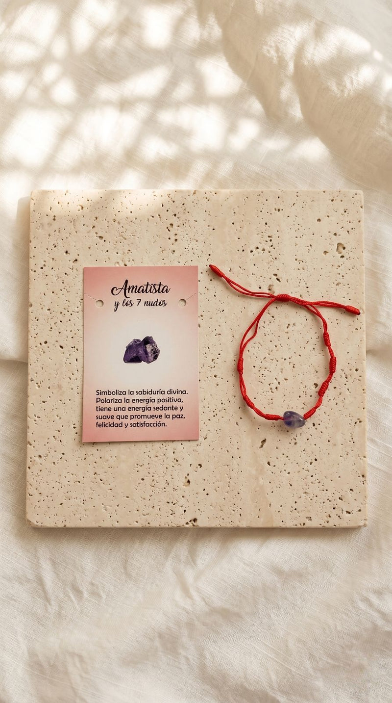 Pulsera de Piedra Preciosa (7 Nudos con Amatista): Energía Positiva, Sabiduría Profunda y Paz Absoluta (Mineral Natural)