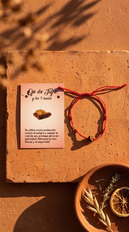 Pulsera de Piedra Preciosa (7 Nudos con Ojo de Tigre): Coraje Absoluto, Protección Espejo y Éxito Financiero (Mineral Natural)