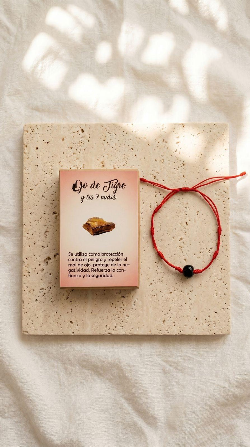 Pulsera de Piedra Preciosa (7 Nudos con Ojo de Tigre): Coraje Absoluto, Protección Espejo y Éxito Financiero (Mineral Natural)