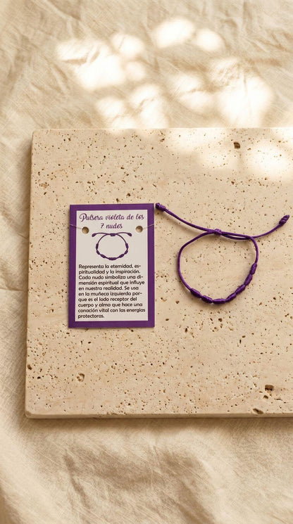Pulsera de 7 Nudos Cuerda Violeta: Transmutación Espiritual, Intuición Despierta e Inspiración Infinita (Amuleto Ancestral)