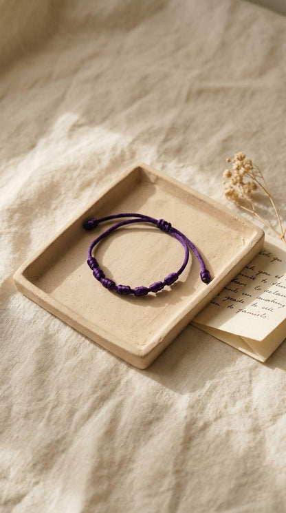 Pulsera de 7 Nudos Cuerda Violeta: Transmutación Espiritual, Intuición Despierta e Inspiración Infinita (Amuleto Ancestral)