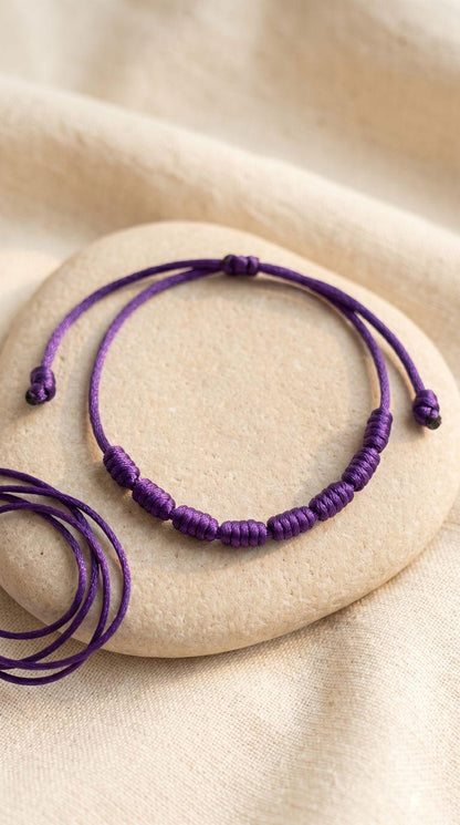 Pulsera de 7 Nudos Cuerda Violeta: Transmutación Espiritual, Intuición Despierta e Inspiración Infinita (Amuleto Ancestral)