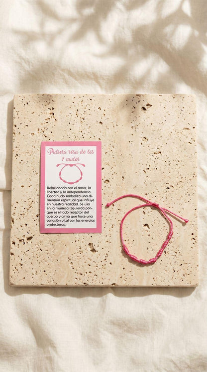 Pulsera de 7 Nudos Cuerda Rosa: Amor Incondicional, Conexión Humana y Plenitud Emocional (Amuleto Ancestral)