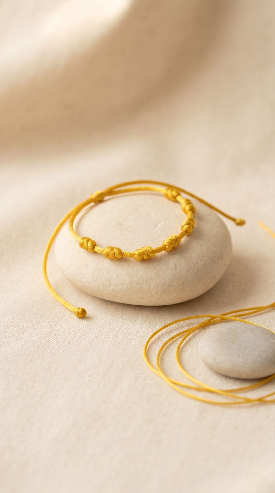 Pulsera de 7 Nudos Cuerda Amarilla: Prosperidad Absoluta, Abundancia Ilimitada y Éxito Financiero (Amuleto Ancestral)
