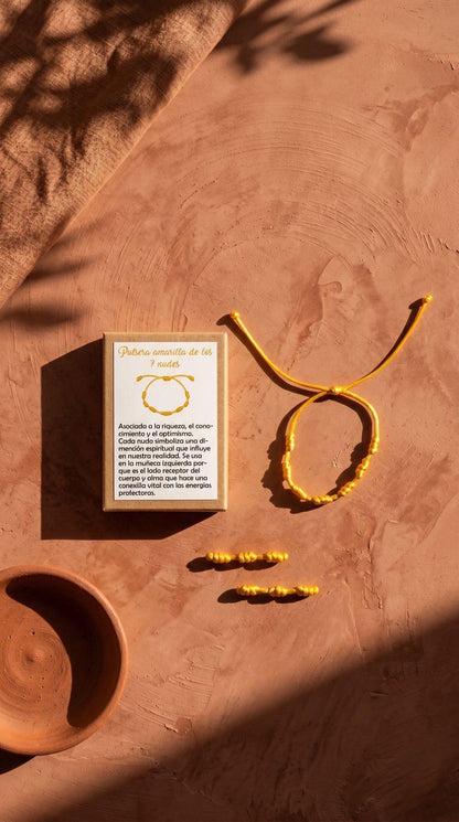 Pulsera de 7 Nudos Cuerda Amarilla: Prosperidad Absoluta, Abundancia Ilimitada y Éxito Financiero (Amuleto Ancestral)