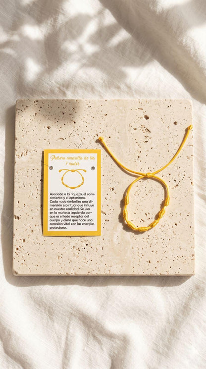 Pulsera de 7 Nudos Cuerda Amarilla: Prosperidad Absoluta, Abundancia Ilimitada y Éxito Financiero (Amuleto Ancestral)