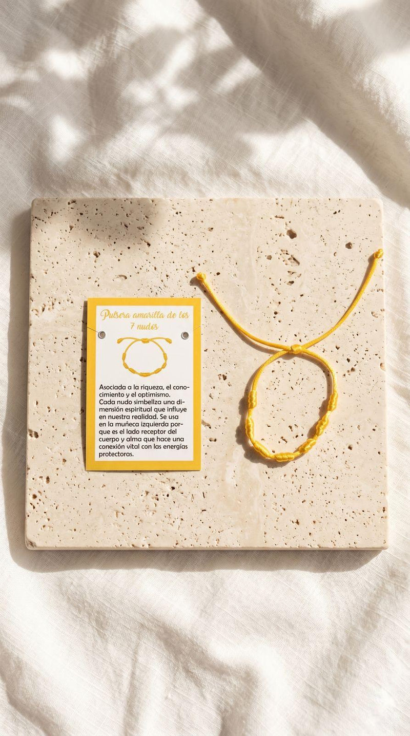 Pulsera de 7 Nudos Cuerda Amarilla: Prosperidad Absoluta, Abundancia Ilimitada y Éxito Financiero (Amuleto Ancestral)