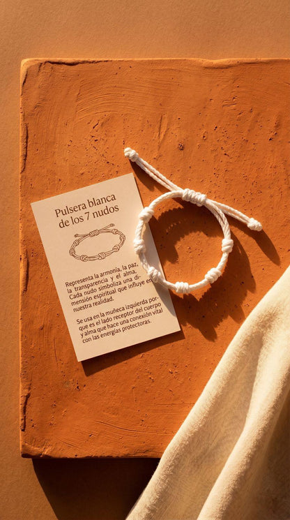 Pulsera de 7 Nudos Cuerda Blanca: Fertilidad Sagrada, Renovación Vital y Pureza Absoluta (Amuleto Ancestral)