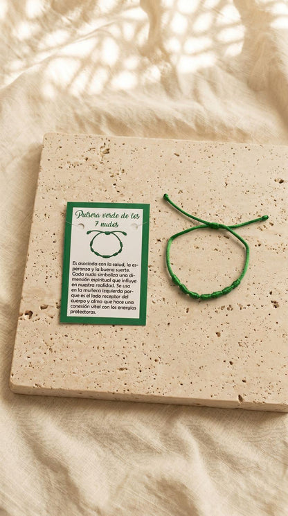 Pulsera de 7 Nudos Cuerda Verde: Salud Absoluta, Esperanza Renovada y Buena Suerte (Amuleto Ancestral)