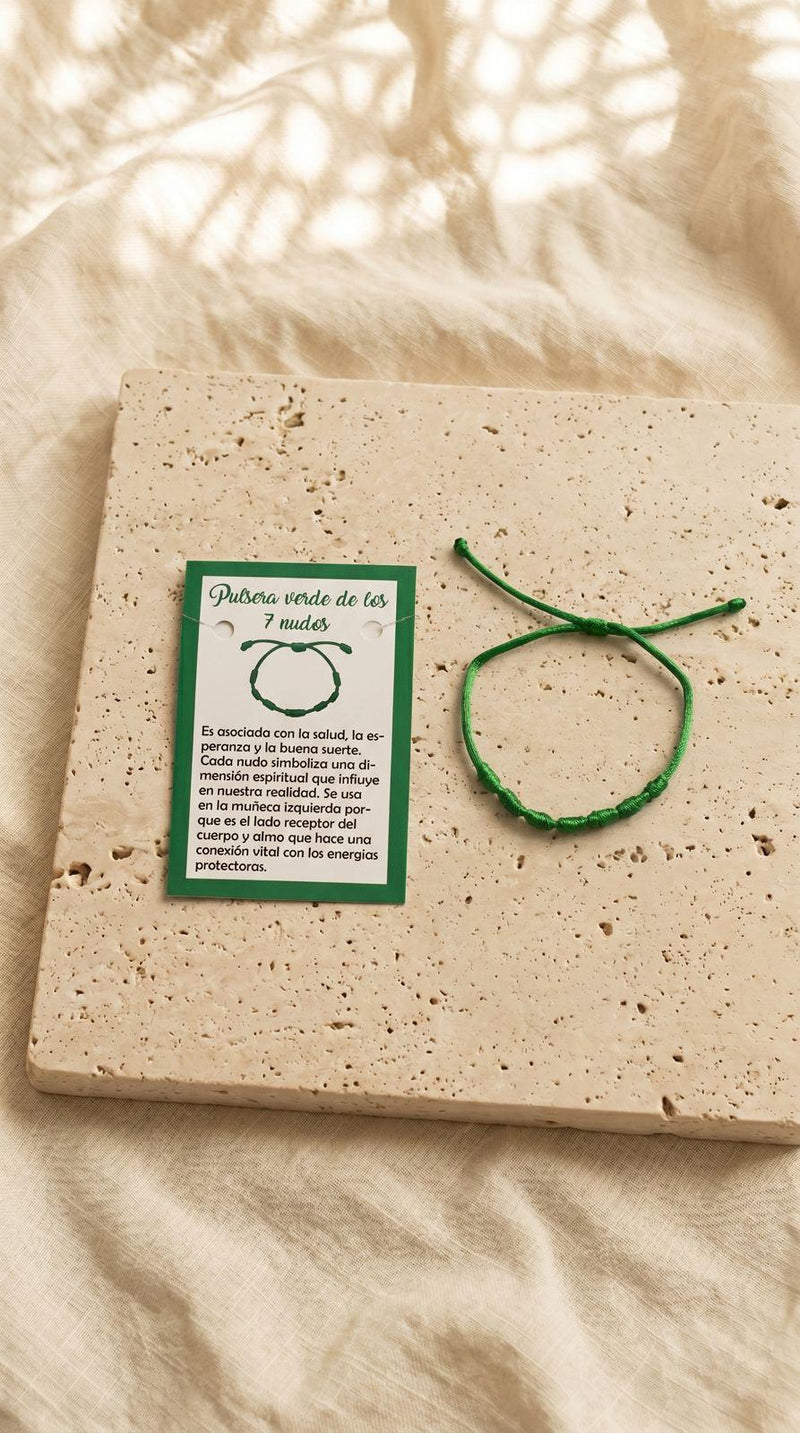 Pulsera de 7 Nudos Cuerda Verde: Salud Absoluta, Esperanza Renovada y Buena Suerte (Amuleto Ancestral)