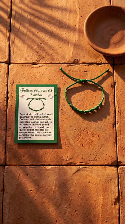 Pulsera de 7 Nudos Cuerda Verde: Salud Absoluta, Esperanza Renovada y Buena Suerte (Amuleto Ancestral)