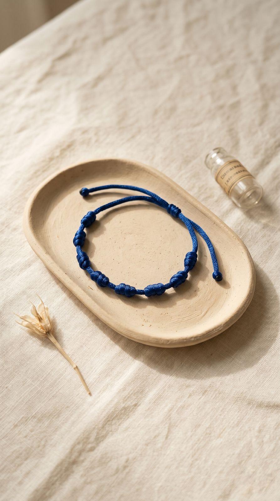 Pulsera de 7 Nudos Cuerda Azul: Claridad Mental, Sabiduría Profunda y Tranquilidad Absoluta (Amuleto Ancestral)