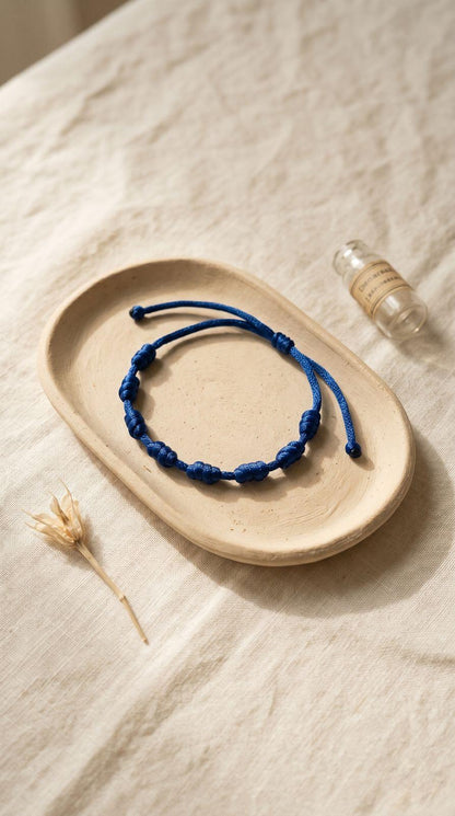 Pulsera de 7 Nudos Cuerda Azul: Claridad Mental, Sabiduría Profunda y Tranquilidad Absoluta (Amuleto Ancestral)