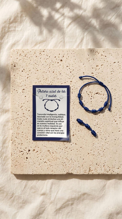 Pulsera de 7 Nudos Cuerda Azul: Claridad Mental, Sabiduría Profunda y Tranquilidad Absoluta (Amuleto Ancestral)