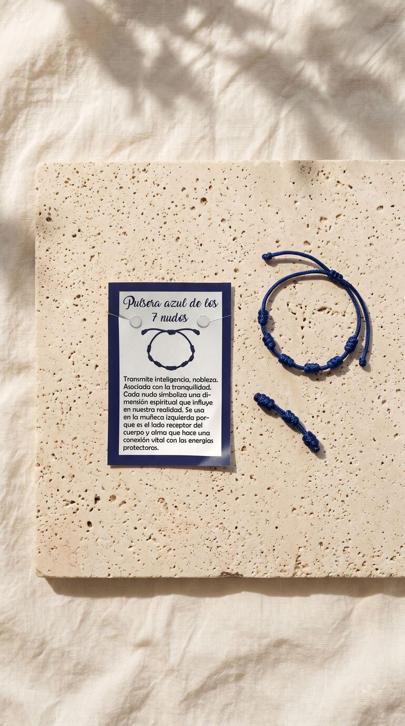 Pulsera de 7 Nudos Cuerda Azul: Claridad Mental, Sabiduría Profunda y Tranquilidad Absoluta (Amuleto Ancestral)