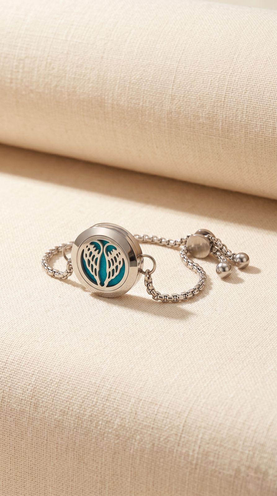 Pulsera de Cadena de Aromaterapia (Alas de Ángel - 20mm): Conexión Celestial, Calma Portátil y Alta Vibración (Acero Inoxidable)