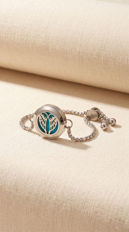 Pulsera de Cadena de Aromaterapia (Alas de Ángel - 20mm): Conexión Celestial, Calma Portátil y Alta Vibración (Acero Inoxidable)