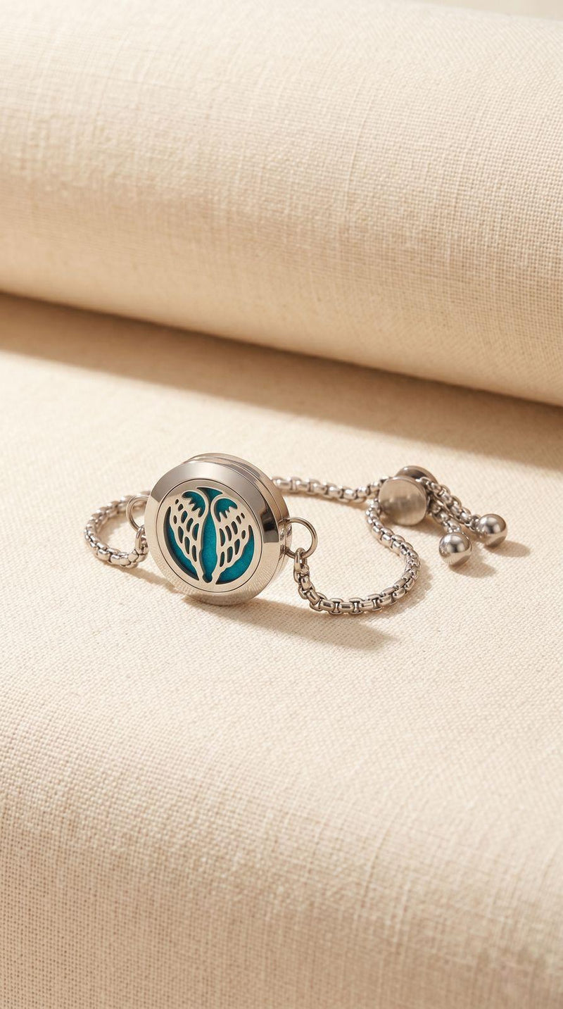 Pulsera de Cadena de Aromaterapia (Alas de Ángel - 20mm): Conexión Celestial, Calma Portátil y Alta Vibración (Acero Inoxidable)