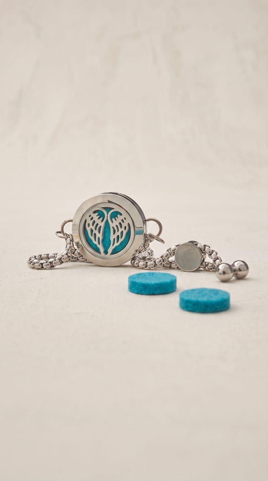 Pulsera de Cadena de Aromaterapia (Alas de Ángel - 20mm): Conexión Celestial, Calma Portátil y Alta Vibración (Acero Inoxidable)