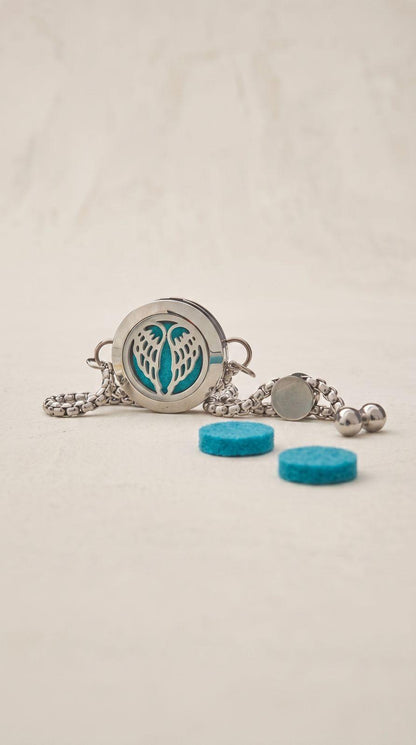 Pulsera de Cadena de Aromaterapia (Alas de Ángel - 20mm): Conexión Celestial, Calma Portátil y Alta Vibración (Acero Inoxidable)