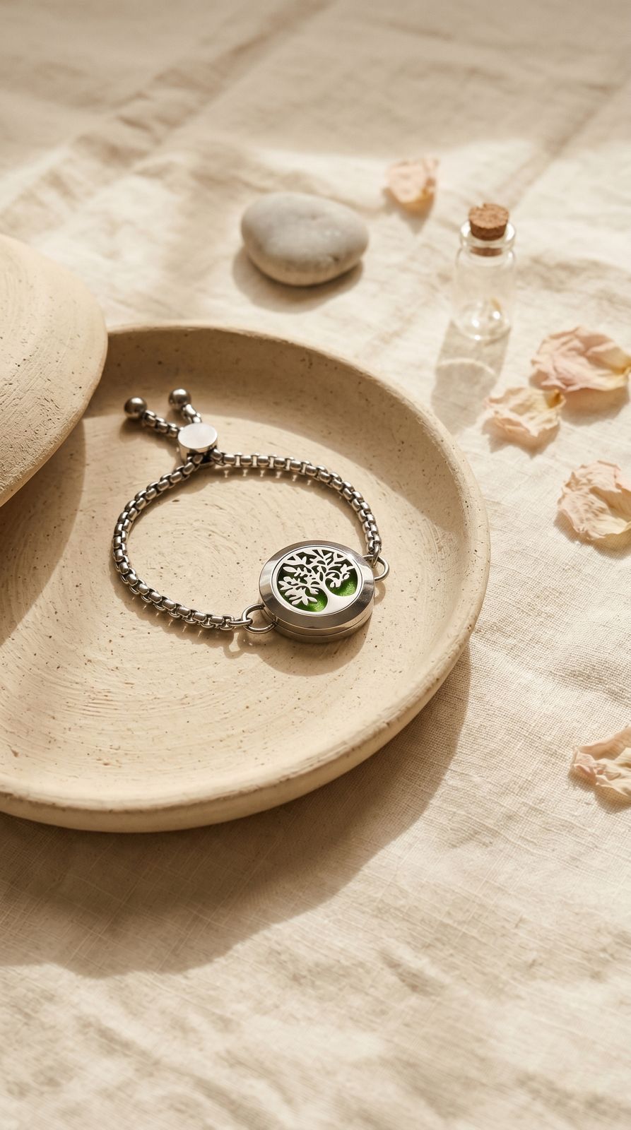 Pulsera de Cadena de Aromaterapia (Árbol de la Vida - 20mm): Expansión Cósmica, Conexión Natural y Bienestar Portátil (Acero Inoxidable)